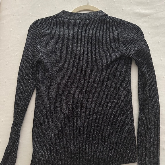 Re/Done 60s Ribbed Metallic Wool Cardigan Black Silver - Picture 5 of 5